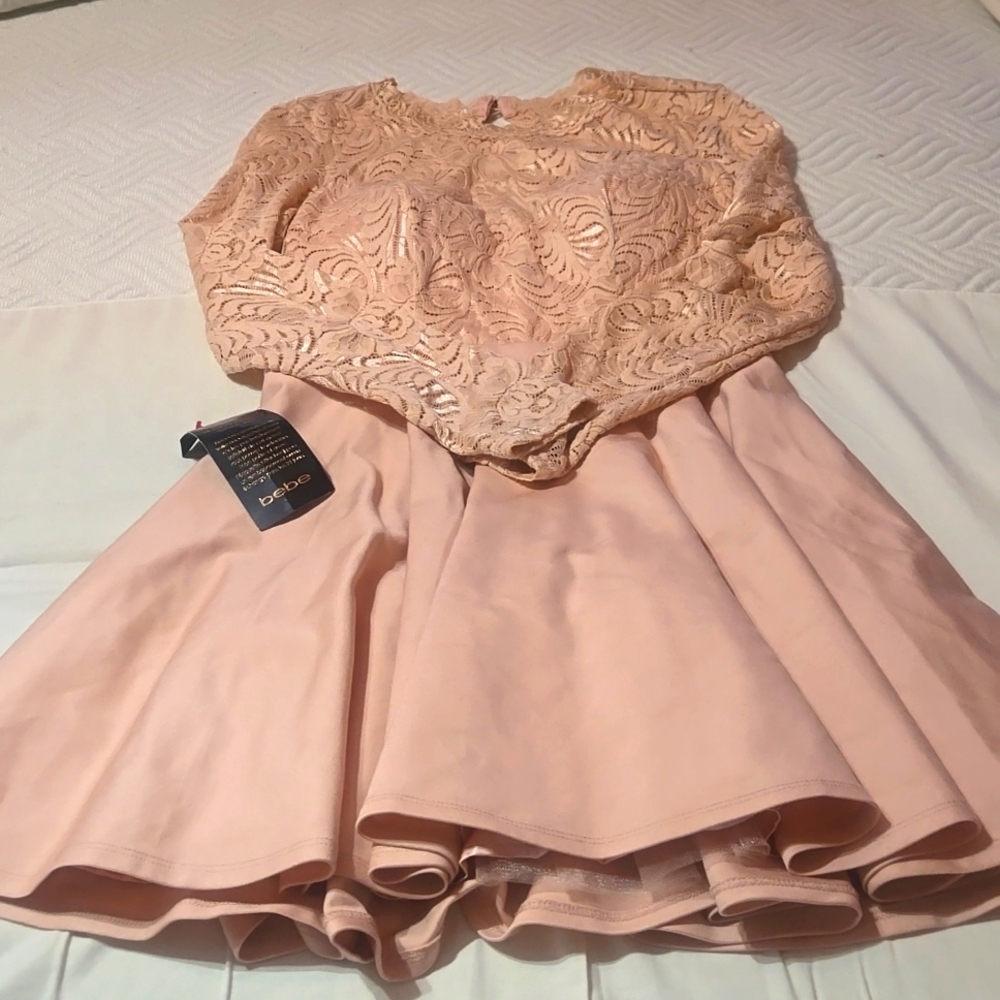 NWT Pink Lace BEBE Dress - Long Sleeve  Size 8 - Picture 4 of 13